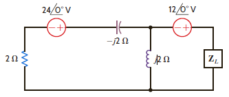 Find Z L for maximum average power transfer and the maximum average power transferred to the load in the network in Fig. E9.8.     Figure E9.8