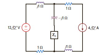 In the network in Fig. P9.36, find Z L for maximum average power transfer and the maximum average power transferred. Figure P9.36