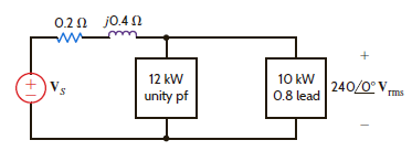 Given the circuit in Fig. P9.85, find the power factor at the source and v s ( t ) if f = 60 Hz. Figure P9.85