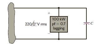 The load shown in Fig. P9.105 is located in Austin, Texas. Determine the new power factor if 3300 microfarads of capacitance is placed in parallel with this load. Figure P9.105