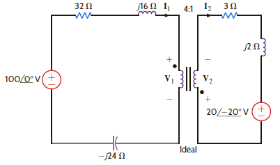 Determine I 1 , I 2 , V 1 , and V 2 in Fig. E10.11. Figure E10.11
