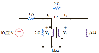 Determine I 1 , I 2 , V 1 , and V 2 in the network in Fig. E10.17.     Figure E10.17