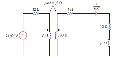 Given the network shown in Fig. P10.38, determine the value of the capacitor C that will cause the impedance seen by the 24 0° V voltage source to be purely resistive, f = 60 Hz. Figure P10.38