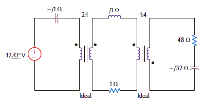 Determine the input impedance seen by the source in the network shown in Fig. P10.64.     Figure P10.64