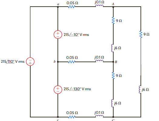 Find the magnitude of the line voitage at the load in Fig. E11.8. Figure E11.8