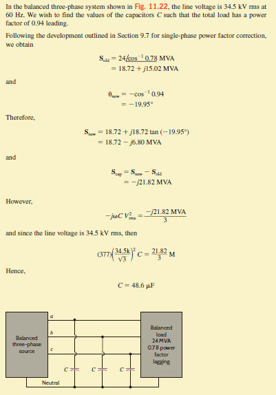 Find C in Fig. E11.11 such that the power factor of the source is 0.90 lagging. Example 11.11