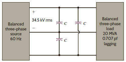 Find the value of C in Fig. P11.88 such that the total load has a power factor of 0.87 lagging. Figure P11.88