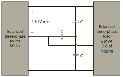 Find C in the network in Fig. P11.93 such that the total load has a power factor of 0.9 lagging.     Figure P11.93