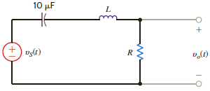 Given the band-pass filter shown in Fig. 12PFE-4, find the value of R necessary to provide a resonant frequency of 1000 rad/s and a BW of 100 rad/s. a. 2 b. 10 c. 6 d. 5 Figure 12PFE-4