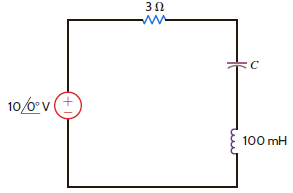 Given the network in Fig. E12.11, find the value C that will place the circuit in resonance at 1800 rad/s. Figure E12.11