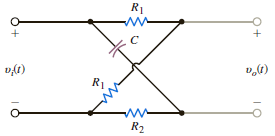 Given the lattice network shown in Fig. P12.75, determine what type of filter this network represents by determining the voltage transfer function. Figure P12.75