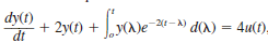 Use Laplace transforms to solve the following integrodifferential equation.    , y(0) = 1, t 0