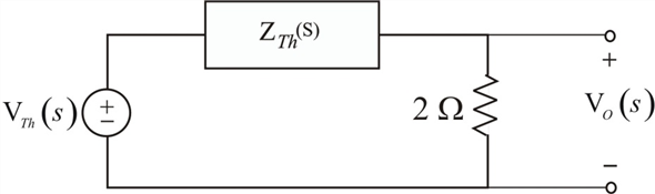 Refer to Figure E14.2 in the textbook. The Laplace transformed circuit is,   Figure 1 The output voltage is the voltage across the   resistance. The Thevenin's equivalent for the circuit can be calculated by removing the   resistance. The resulting circuit is,   Figure 2 From Figure 2 the current in the first loop is,   Apply Kirchhoff's Voltage Law to loop 2.     The Thevenin's equivalent voltage can be calculated as,     The Thevenin equivalent resistance is calculated by replacing the sources in the network with their internal impedances.   Figure 3 The equivalent impedance is,   The Thevenin equivalent circuit is,   Figure 4 Apply voltage division rule at output.     Simplify the quadratic equation '   'we get,     The equation   is,   Express   in a partial fraction expansion.   The value of   is,       The value of   is,   The partial fraction expansion of   is then   Apply inverse Laplace transform.   Thus, the value of the output voltage is,   .