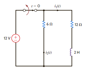 Solve Learning Assessment E7.3 on page 261 using Laplace transforms. Learning Assessment E7.3 In the circuit shown in Fig. E7.3, the switch opens at t = 0. Find i 1 ( t ) for t 0.   Figure E7.3<div style=padding-top: 35px> 