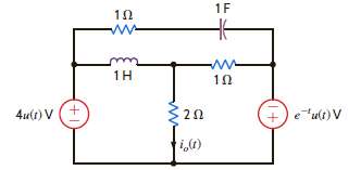 For the network shown in Fig. P14.9, find i o ( t ), t 0.   Figure P14.9<div style=padding-top: 35px> 