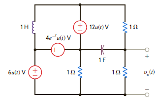 Find v o ( t ), t 0, in the network shown in Fig. P14.12 using nodal analysis.   Figure P14.12<div style=padding-top: 35px> 