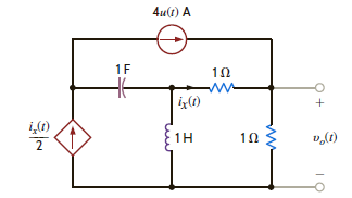 Use mesh analysis to find v o ( t ) , t 0, in the network in Fig. P14.25.   Figure P14.25<div style=padding-top: 35px> 