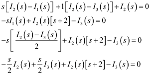 Refer to Figure P14.16 in the textbook. The Laplace transformed circuit is,   Figure 1 From Figure 1,   Apply Kirchhoff's Voltage Law to second mesh.     The output voltage is expressed as,   Resolve into partial fractions.   The value of   is,   The value of   is,   The partial fraction expansion is,   Apply inverse Laplace transform.   Therefore, the output voltage is   .