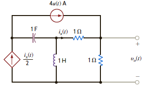Use Thévenin's theorem to find v o ( t ), t 0, in the network in Fig. P14.41.   Figure P14.41<div style=padding-top: 35px> 
