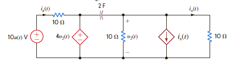 Use Thévenin's theorem to find i o ( t ), t 0, in the network shown in Fig. P14.43.   Figure P14.43<div style=padding-top: 35px> 