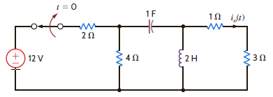 Find i o ( t ), t 0, in the network shown in Fig. P14.44.   Figure P14.44<div style=padding-top: 35px> 