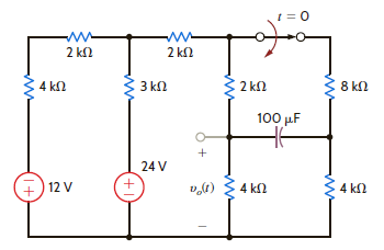 Find v o ( t ) for t 0 in the network in Fig. P14.58.   Figure P14.58<div style=padding-top: 35px> 