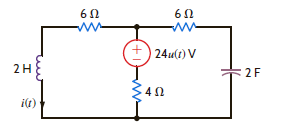 Determine the initial and final values of the current i ( t ) in the network shown in Fig. P14.61.   Figure P14.61<div style=padding-top: 35px> 