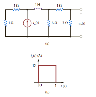 Find the output voltage, v o ( t ), t 0, in the network in Fig. P14.74a if the input is represented by the waveform shown in Fig. P14.74b.   Figure P14.74<div style=padding-top: 35px> 