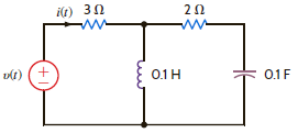 Determine the first three terms of the steady-state current i ( t ) in Fig. E15.14 if the input voltage is given by     Figure E15.14<div style=padding-top: 35px> 