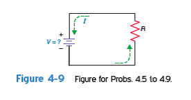In Probs. 4.5 to 4.9, solve for the voltage, V , when I and R are known. As a visual aid, it may be helpful to insert the values of I and R into Fig. 4-9 when solving for V. a. I = 9 A, R = 20 , V = b. I = 4 A, R = 15 , V =