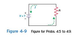 In Probs. 4.5 to 4.9, solve for the voltage, V , when I and R are known. As a visual aid, it may be helpful to insert the values of I and R into Fig. 4-9 when solving for V How much voltage is developed across a 1000- resistor if it has a current of 0.01 A