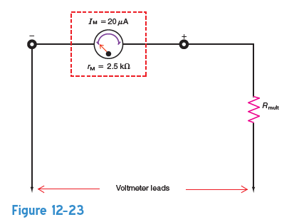 Calculate the required multiplier resistance, R mult , in Fig. 12-23 for each of the following voltage ranges: (a) 3 V; (b) 100 V.