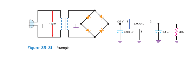 What is the load current in Fig. 39-31 The headroom voltage The power dissipation of theLM7815