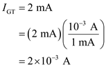 Refer to circuit diagram of SCR in Figure 40-23 in the textbook. The SCR is off means no current flows through the circuit. In such cases, input voltage is equal to the output voltage. Here, is the output voltage of the circuit is the input voltage of the circuit Write the expression for the input voltage needed to trigger an SCR. Here, is the gate triggering voltage is the gate triggering current is the gate resistance After the SCR is triggered on, it can be turned off only when the supply voltage is reduced to a lower value and it is the turn off voltage of the thyristor and is given by, Here, is the holding current is the load resistance Convert the units for gate triggering current from mA to A. Convert the units for holding current from mA to A. Convert the units for gate resistance from to . Input voltage is equal to the output voltage when the SCR is off. Substitute 12 V for in the equation. Therefore, the output voltage, when the SCR is off is . Write the expression for the input voltage needed to trigger an SCR. Substitute, 1.0 V for , for , and for in the equation. Therefore, the input voltage, needed to trigger the SCR is . Calculate the decreased value of . Substitute, for , and for in the equation. Therefore, the decreased value of is .