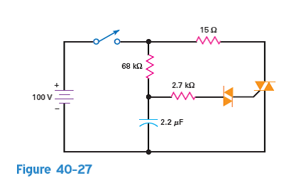 What is the load current in Fig. 40-27 when the triac is conducting