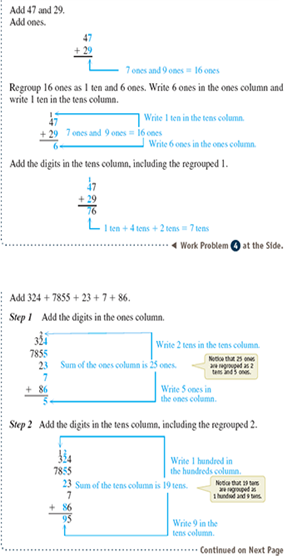 Add, regrouping as necessary. See Examples 1 and 2.      Examples 1      Examples 2    