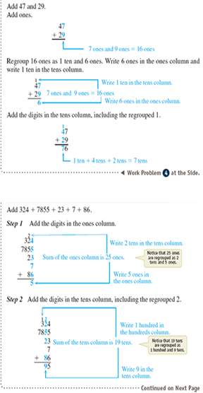 Add, regrouping as necessary. See Examples 1 and 2.      Examples 1      Examples 2    