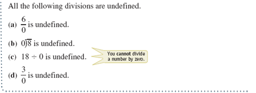 Divide. If the division is not possible, write undefined. See Examples 1-5. When 0 is the divisor, write _____ as the answer. Example 1 Example 2 Example 3 Example 4 Example 5