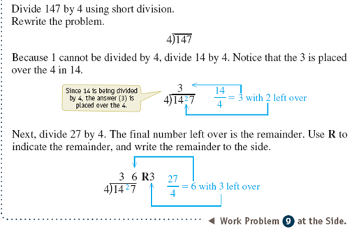Divide by using short division. Use multiplication to check each answer. See Examples 1-3. Example 1 Example 2 Example 3