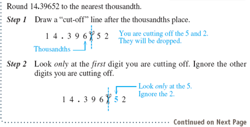 Round each number to the place indicated. 476.1196 to the nearest thousandth               