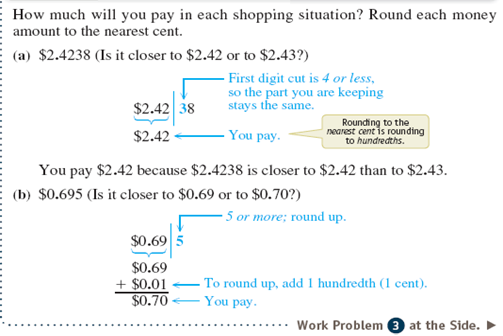 Nardos is grocery shopping. The store will round the amount she pays for each itemto the nearest cent. Write the rounded amounts.    Soup is three cans for $2.45, so one can is $0.81666. Nardos pays ________   