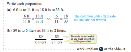 Write each proportion. See Example 1. $9 is to 12 cans as $18 is to 24 cans.