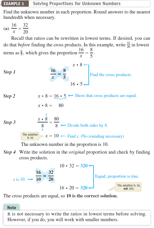 Find the unknown number in each proportion. Round your answers to hundredths, if necessary. Check your answers by finding the cross products. See Examples 1 and 2.                   