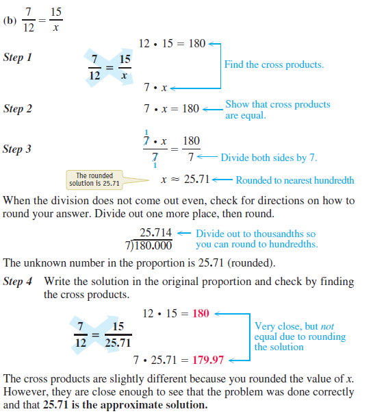 Find the unknown number in each proportion. Round your answers to hundredths, if necessary. Check your answers by finding the cross products. See Examples 1 and 2.                   