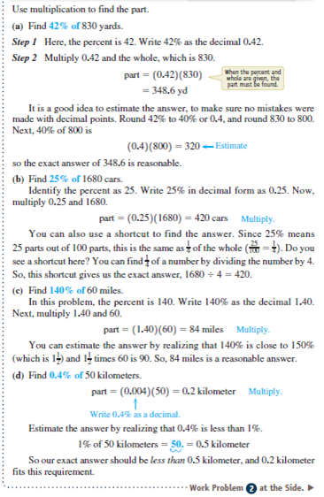 Find the part using the multiplication shortcut. See Example.  9% of $150 Example    