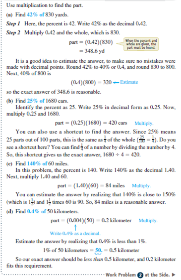 Find the part using the multiplication shortcut. See Example.  6% of $434 Example    