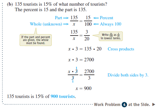 Find the whole using the percent proportion. See Example.  30% of what number of hay bales is 48 hay bales  part is 48; percent is 30; whole is unknown     Example      