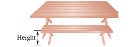 Write the most reasonable metric length unit in the blank.Choose from km, m, cm, and mm. The height of the picnic bench is 45 _____.
