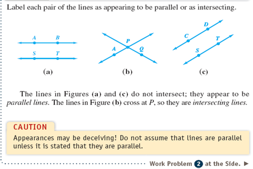Label the pair of lines as appearing to be parallel, as perpendicular, or asintersecting.           