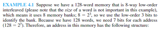 Redo Example 4.1 using high-order interleaving instead of low-order interleaving. Reference of Example 4.1:       
